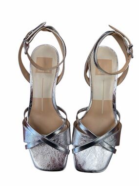 Dolce Vita Metallic Silver Crisscross Ankle-Strap Heels